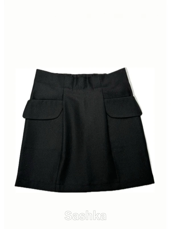 Спідниця для дівчинки Sashka шкільна з клапанами чорна (напіввовна), розмір 116-146